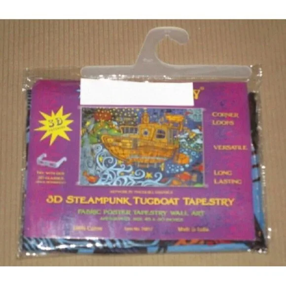 New 45x30 Steampunk Tugboat Tapestry Psychedelic Wall Hanging Decor Ocean Floor - Picture 2 of 2